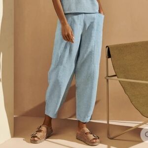 NEW Poetry Womens High-twist délavé 100% Linen Cropped Taper Trouser Pants Sz 10
